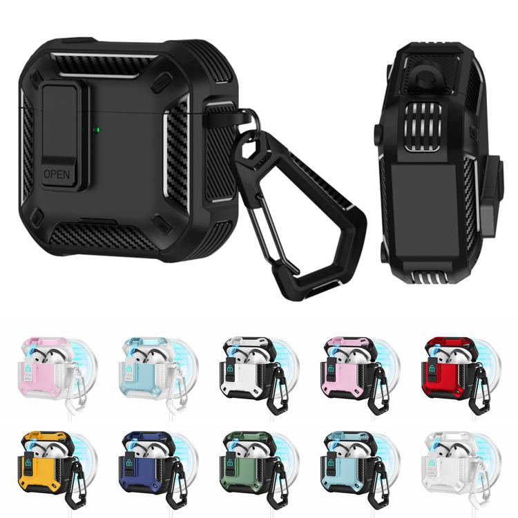 Estuche magnético MagSafe de dos colores para AirPods 4 con soporte y cierre de seguridad (negro y rojo)