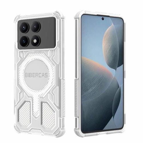 Funda BIBERCAS transparente con diseño de bolsa de aire MagSafe para Redmi K70E (blanca)