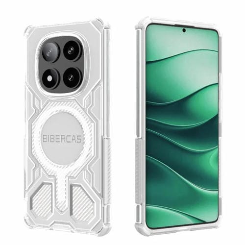 Funda BIBERCAS transparente con protección MagSafe Airbag para Redmi Note 14 Pro 5G (blanca)