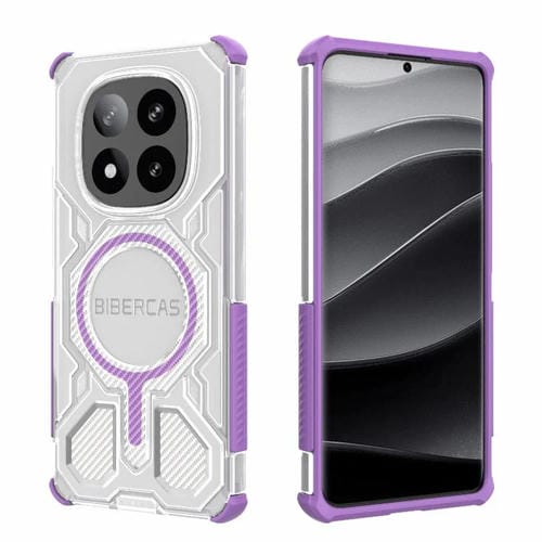 Funda BIBERCAS transparente con diseño de bolsa de aire MagSafe para Redmi Note 14 Pro+ 5G, a prueba de golpes (morado)