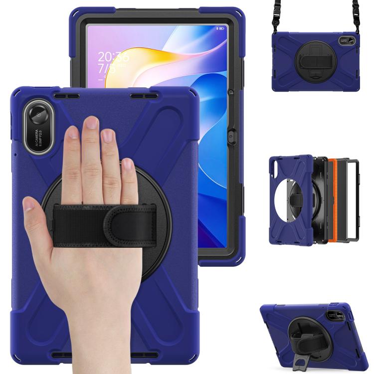 Funda híbrida de silicona con soporte giratorio para tableta Xiaomi Redmi Pad 2 11 2025 y correa para el hombro (azul marino)