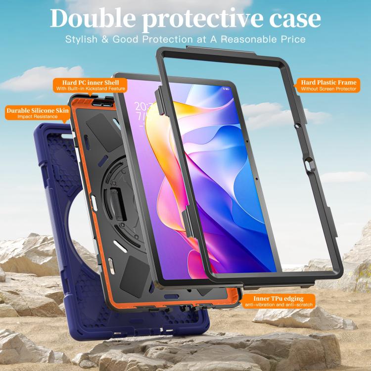 Funda híbrida de silicona con soporte giratorio para tableta Xiaomi Redmi Pad 2 11 2025 y correa para el hombro (azul marino)