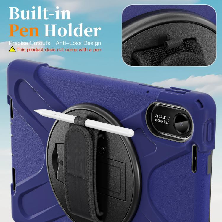 Funda híbrida de silicona con soporte giratorio para tableta Xiaomi Redmi Pad 2 11 2025 y correa para el hombro (azul marino)