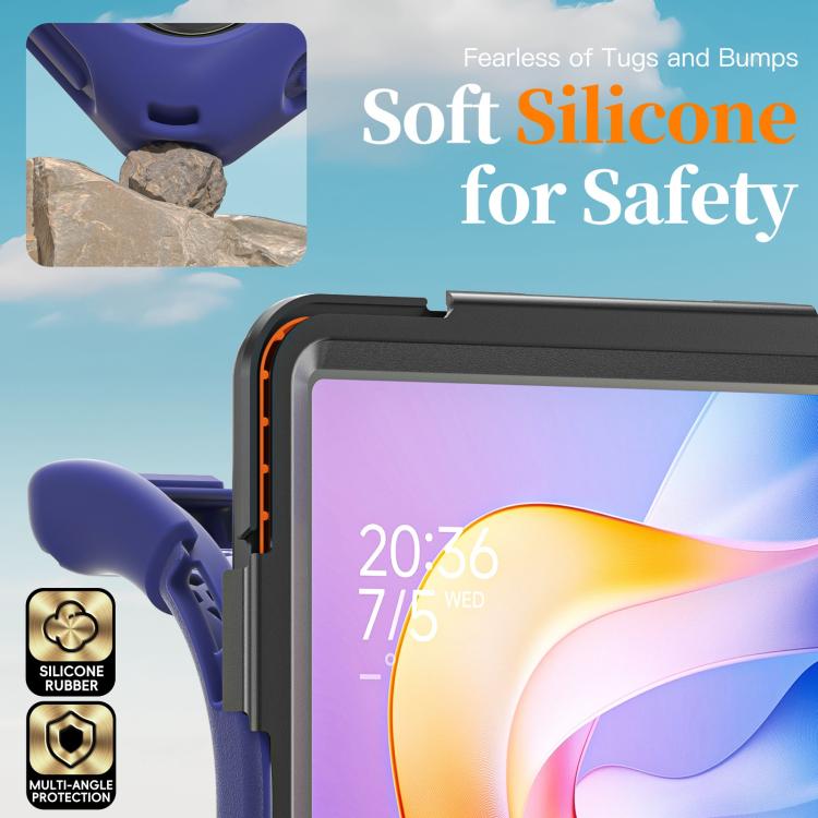Funda híbrida de silicona con soporte giratorio para tableta Xiaomi Redmi Pad 2 11 2025 y correa para el hombro (azul marino)