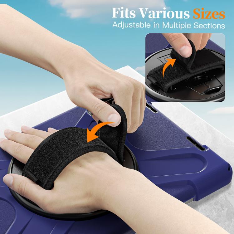 Funda híbrida de silicona con soporte giratorio para tableta Xiaomi Redmi Pad 2 11 2025 y correa para el hombro (azul marino)