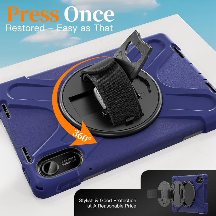 Funda híbrida de silicona con soporte giratorio para tableta Xiaomi Redmi Pad 2 11 2025 y correa para el hombro (azul marino)