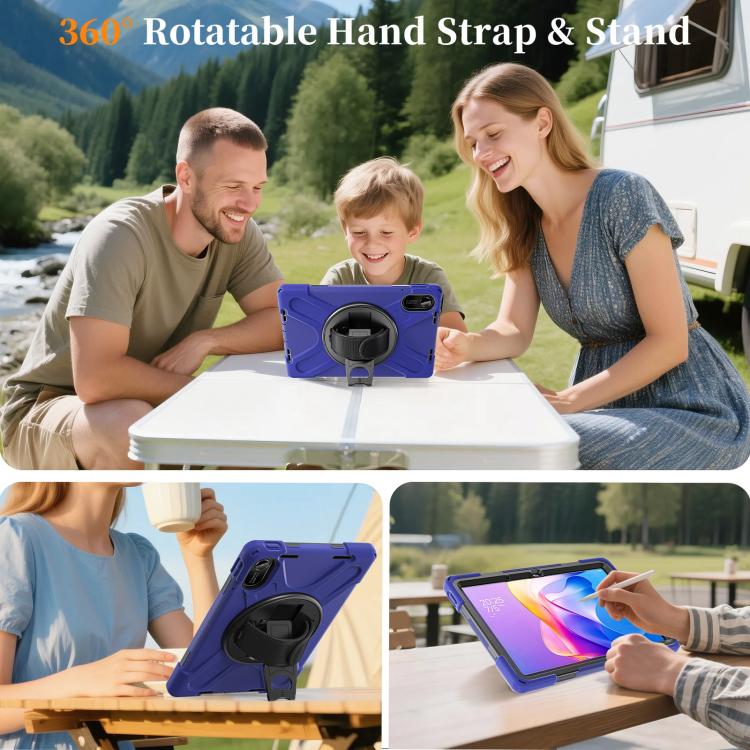 Funda híbrida de silicona con soporte giratorio para tableta Xiaomi Redmi Pad 2 11 2025 y correa para el hombro (azul marino)