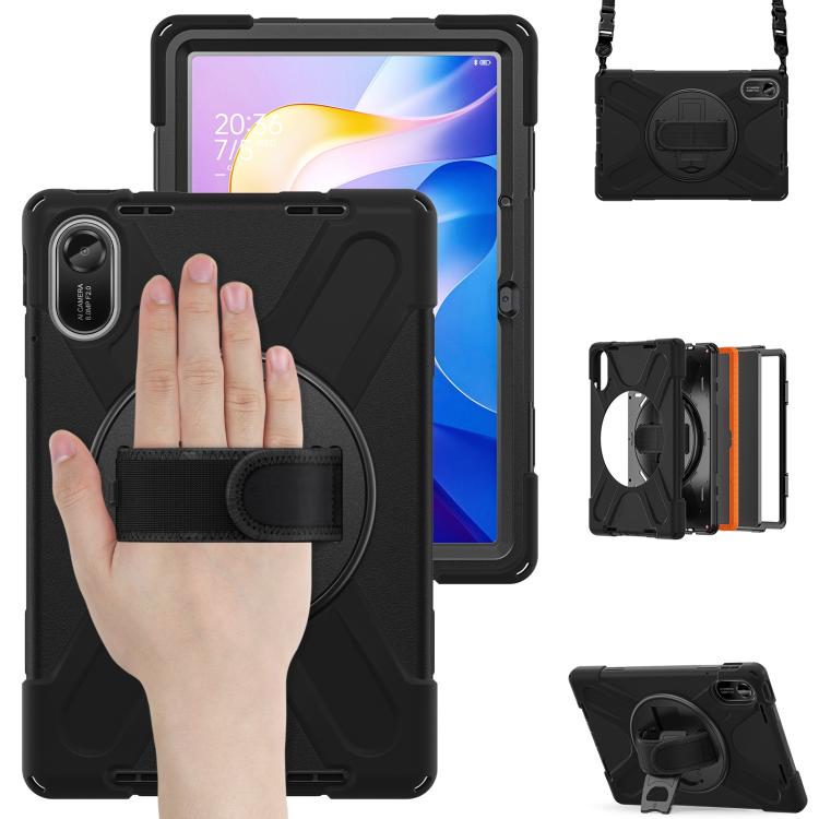 Funda híbrida de silicona con soporte giratorio para tableta Xiaomi Redmi Pad 2 11 2025 y correa para el hombro (negra)
