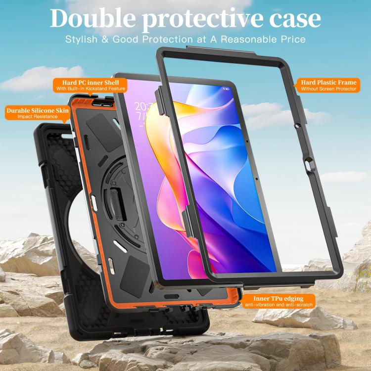 Funda híbrida de silicona con soporte giratorio para tableta Xiaomi Redmi Pad 2 11 2025 y correa para el hombro (negra)