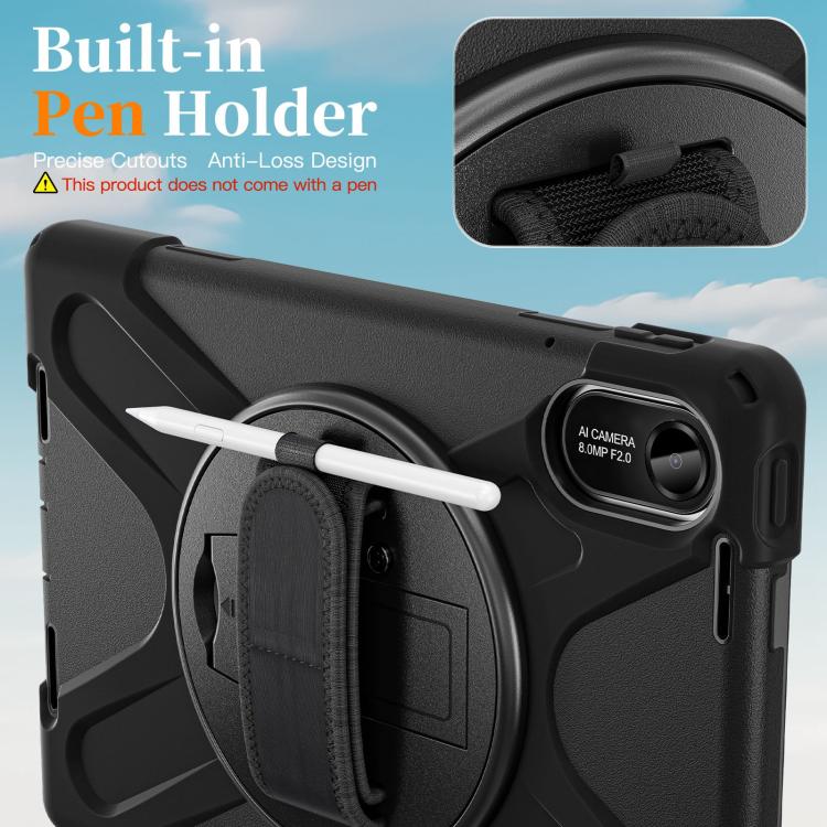 Funda híbrida de silicona con soporte giratorio para tableta Xiaomi Redmi Pad 2 11 2025 y correa para el hombro (negra)