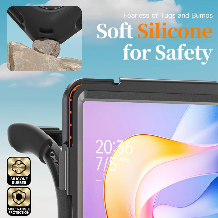 Funda híbrida de silicona con soporte giratorio para tableta Xiaomi Redmi Pad 2 11 2025 y correa para el hombro (negra)