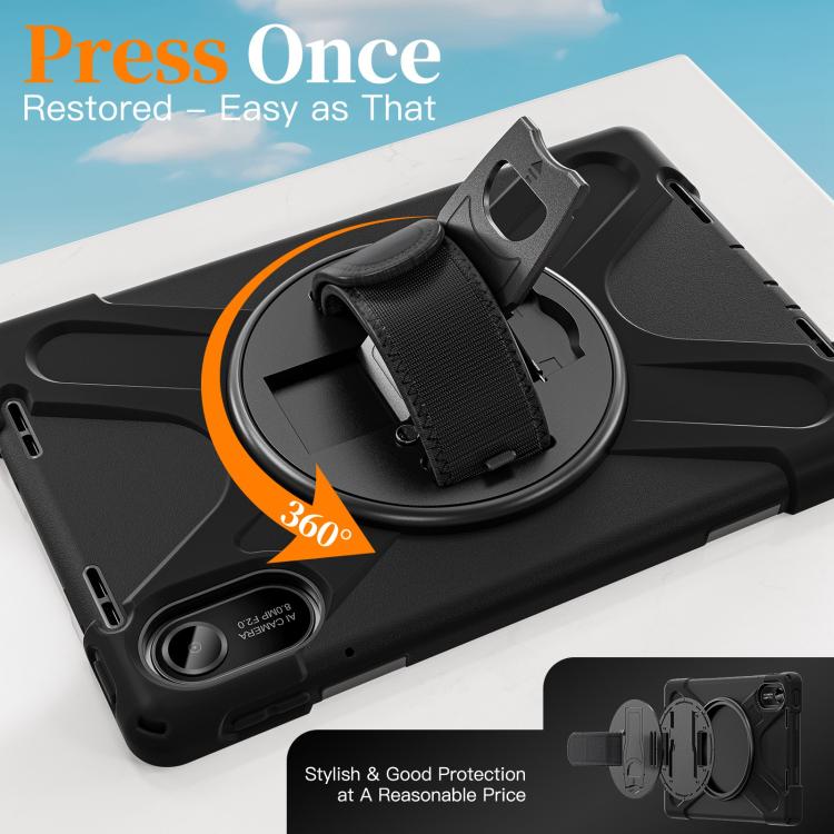 Funda híbrida de silicona con soporte giratorio para tableta Xiaomi Redmi Pad 2 11 2025 y correa para el hombro (negra)