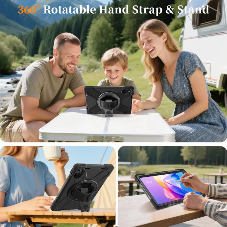 Funda híbrida de silicona con soporte giratorio para tableta Xiaomi Redmi Pad 2 11 2025 y correa para el hombro (negra)