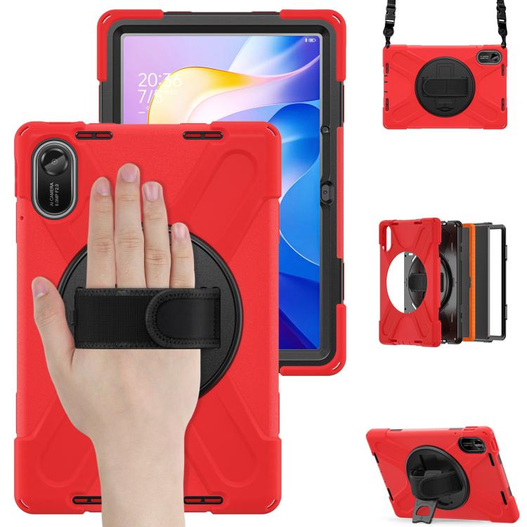Funda híbrida de silicona con soporte giratorio para tableta Xiaomi Redmi Pad 2 11 2025 y correa para el hombro (roja)