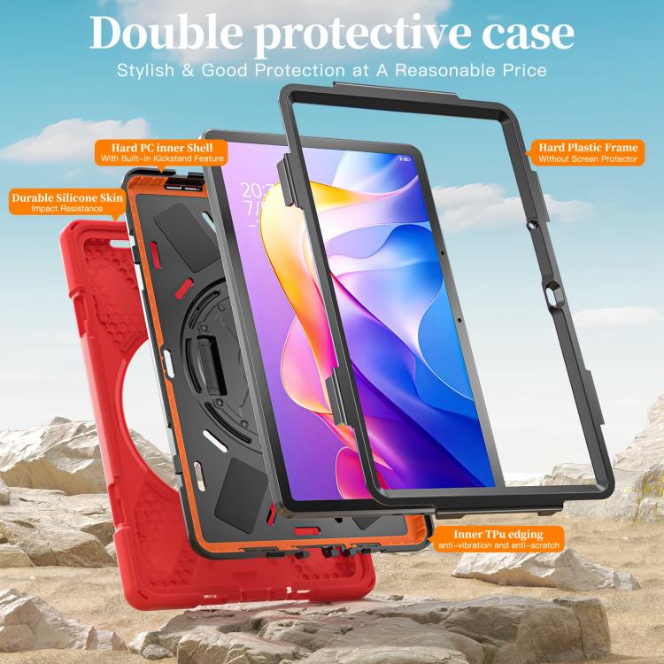 Funda híbrida de silicona con soporte giratorio para tableta Xiaomi Redmi Pad 2 11 2025 y correa para el hombro (roja)
