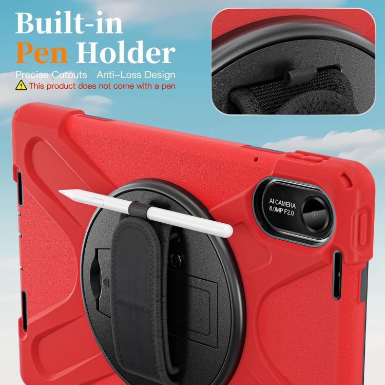 Funda híbrida de silicona con soporte giratorio para tableta Xiaomi Redmi Pad 2 11 2025 y correa para el hombro (roja)