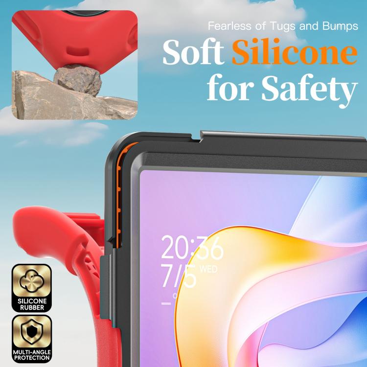 Funda híbrida de silicona con soporte giratorio para tableta Xiaomi Redmi Pad 2 11 2025 y correa para el hombro (roja)
