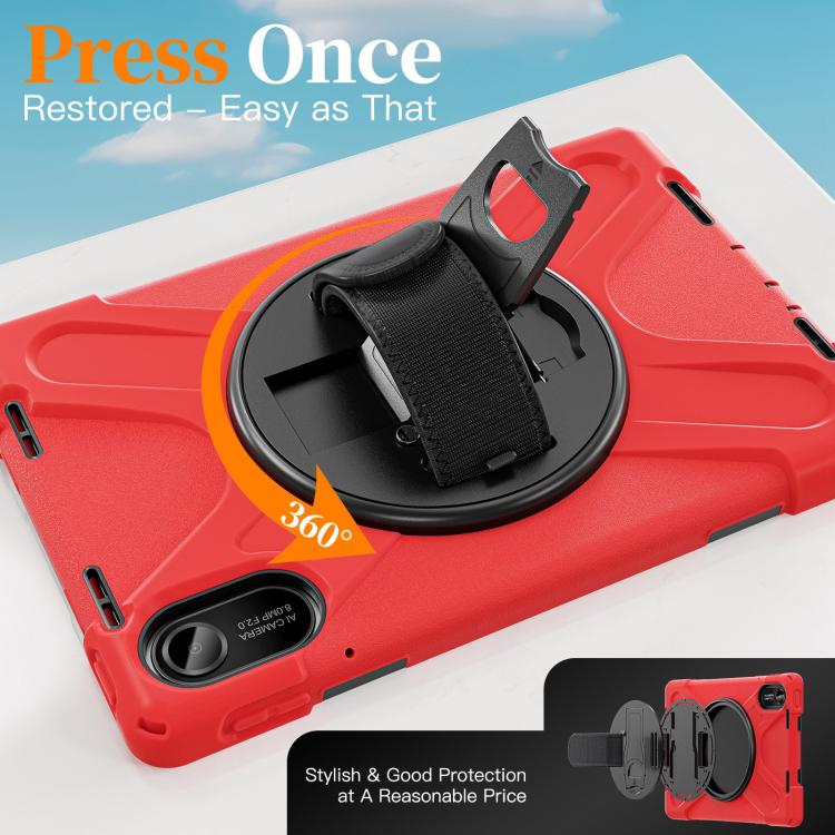 Funda híbrida de silicona con soporte giratorio para tableta Xiaomi Redmi Pad 2 11 2025 y correa para el hombro (roja)