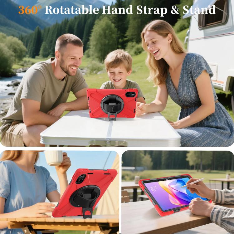 Funda híbrida de silicona con soporte giratorio para tableta Xiaomi Redmi Pad 2 11 2025 y correa para el hombro (roja)
