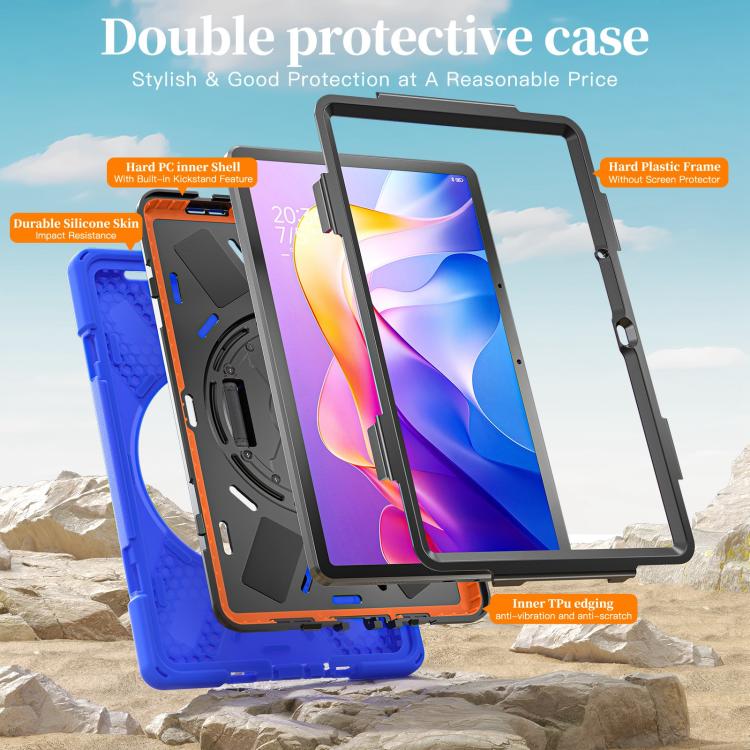 Funda híbrida de silicona con soporte giratorio para tableta Xiaomi Redmi Pad 2 11 2025 y correa para el hombro (azul)