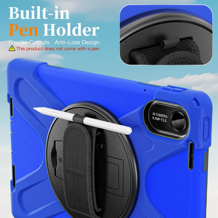 Funda híbrida de silicona con soporte giratorio para tableta Xiaomi Redmi Pad 2 11 2025 y correa para el hombro (azul)