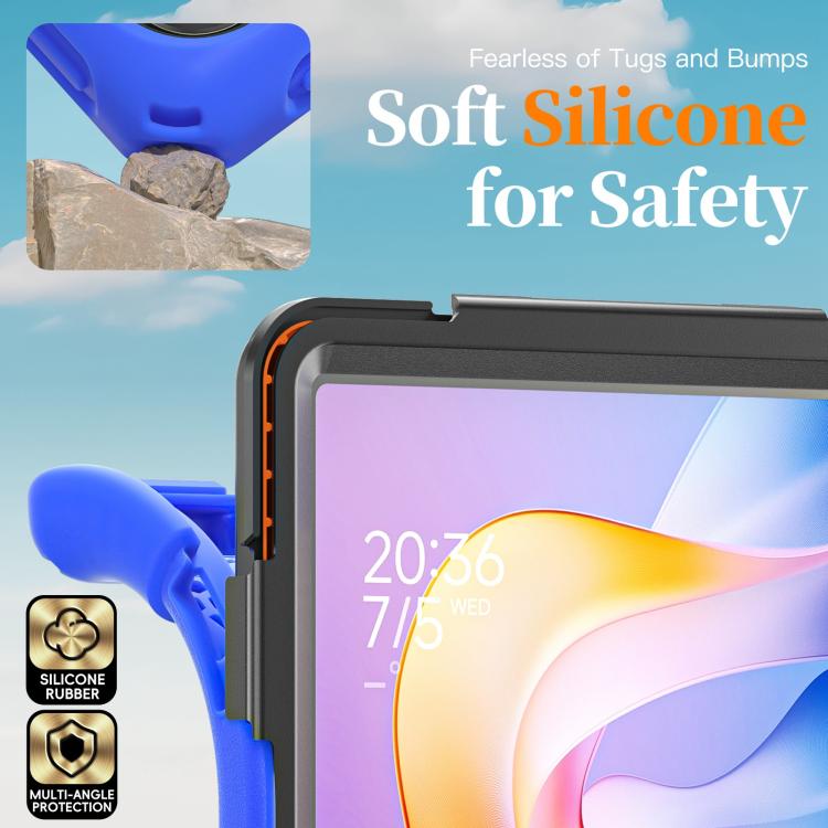 Funda híbrida de silicona con soporte giratorio para tableta Xiaomi Redmi Pad 2 11 2025 y correa para el hombro (azul)