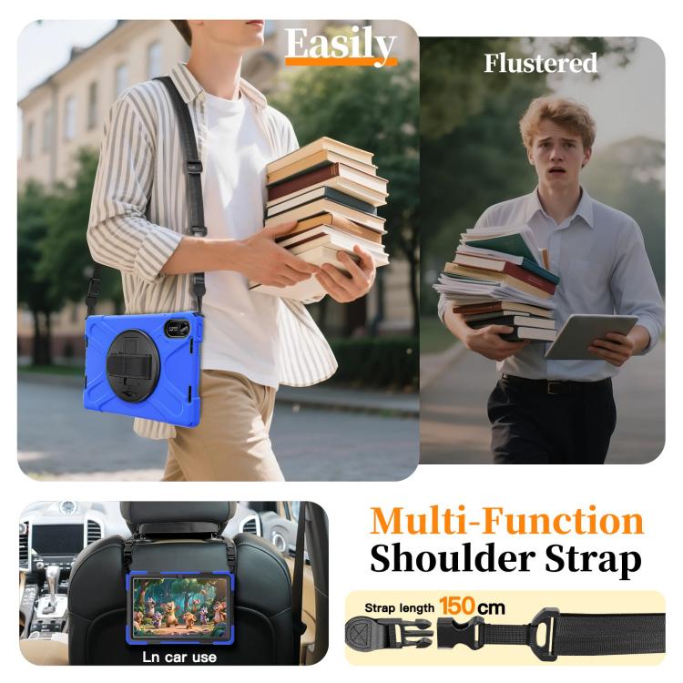 Funda híbrida de silicona con soporte giratorio para tableta Xiaomi Redmi Pad 2 11 2025 y correa para el hombro (azul)