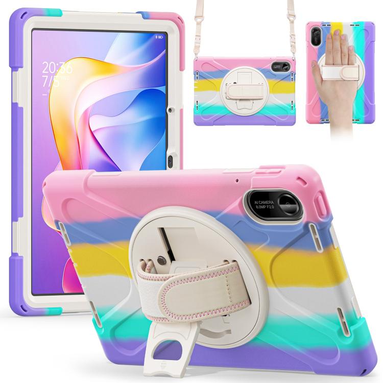Funda híbrida de silicona con soporte giratorio para tableta Xiaomi Redmi Pad 2 11 2025 y correa para el hombro (rosa)