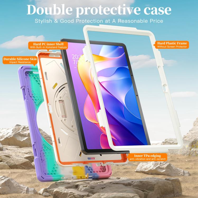 Funda híbrida de silicona con soporte giratorio para tableta Xiaomi Redmi Pad 2 11 2025 y correa para el hombro (rosa)