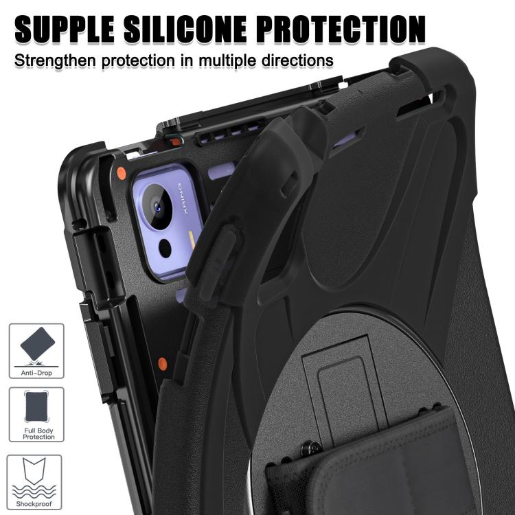 Funda híbrida de silicona con soporte giratorio para tableta Xiaomi Pad 7 Ultra y correa para el hombro (negra)