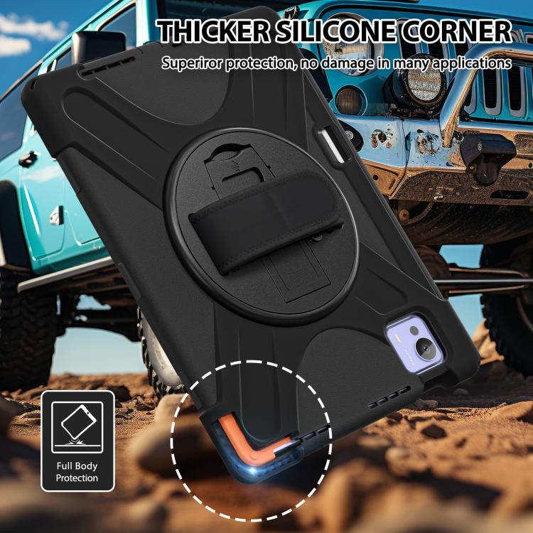 Funda híbrida de silicona con soporte giratorio para tableta Xiaomi Pad 7 Ultra y correa para el hombro (negra)