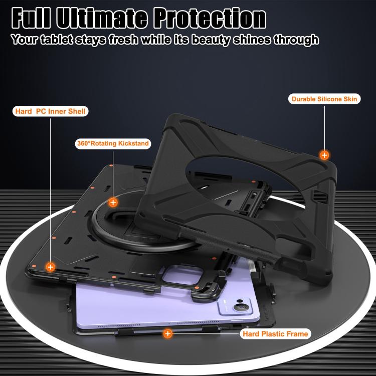 Funda híbrida de silicona con soporte giratorio para tableta Xiaomi Pad 7 Ultra y correa para el hombro (negra)