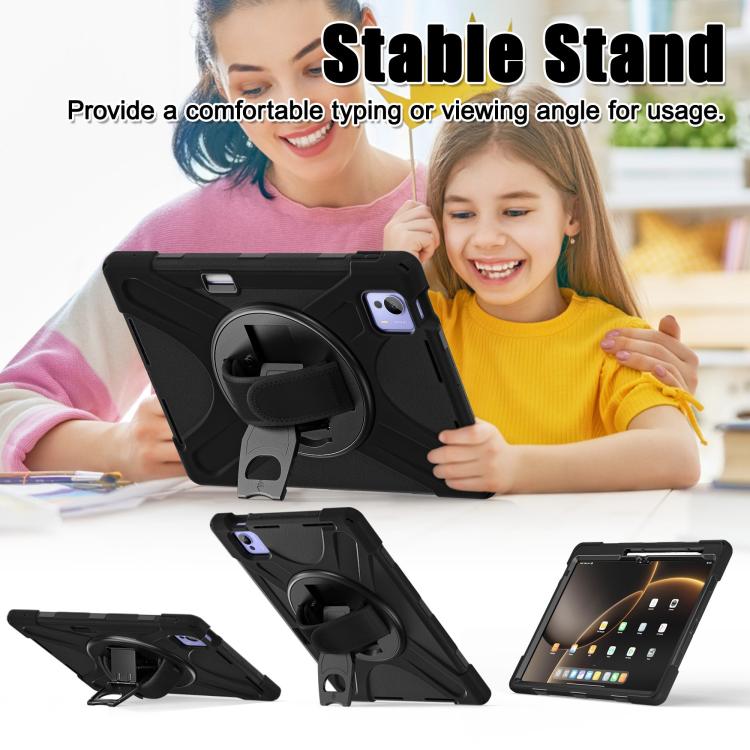 Funda híbrida de silicona con soporte giratorio para tableta Xiaomi Pad 7 Ultra y correa para el hombro (negra)