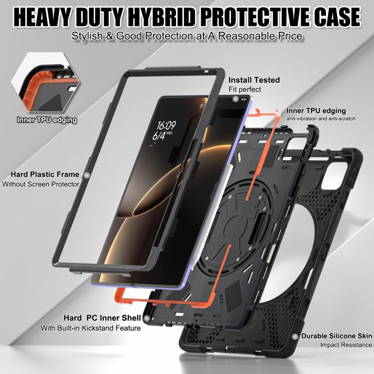 Funda híbrida de silicona con soporte giratorio para tableta Xiaomi Pad 7 Ultra y correa para el hombro (negra)
