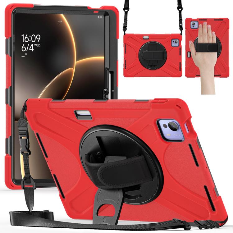 Funda híbrida de silicona con soporte giratorio para tableta Xiaomi Pad 7 Ultra y correa para el hombro (roja)