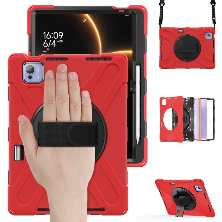 Funda híbrida de silicona con soporte giratorio para tableta Xiaomi Pad 7 Ultra y correa para el hombro (roja)