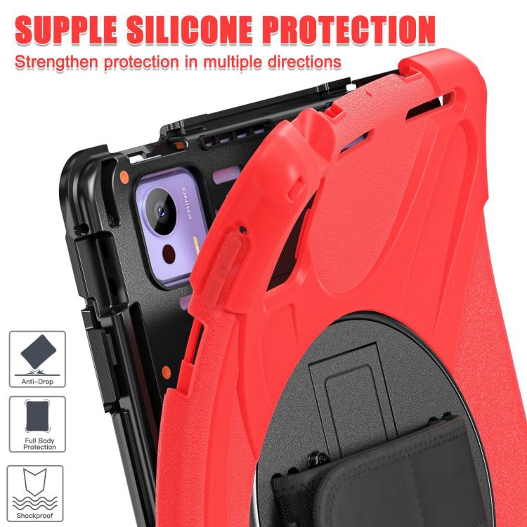 Funda híbrida de silicona con soporte giratorio para tableta Xiaomi Pad 7 Ultra y correa para el hombro (roja)