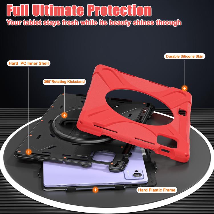 Funda híbrida de silicona con soporte giratorio para tableta Xiaomi Pad 7 Ultra y correa para el hombro (roja)