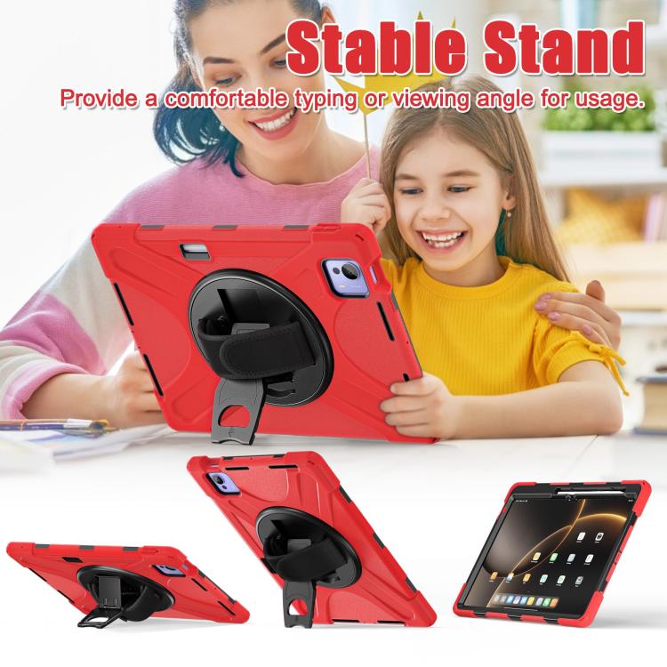 Funda híbrida de silicona con soporte giratorio para tableta Xiaomi Pad 7 Ultra y correa para el hombro (roja)
