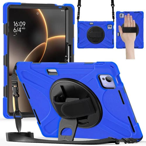 Funda híbrida de silicona con soporte giratorio para tableta Xiaomi Pad 7 Ultra y correa para el hombro (azul)