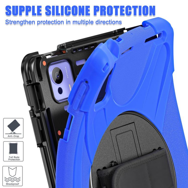 Funda híbrida de silicona con soporte giratorio para tableta Xiaomi Pad 7 Ultra y correa para el hombro (azul)