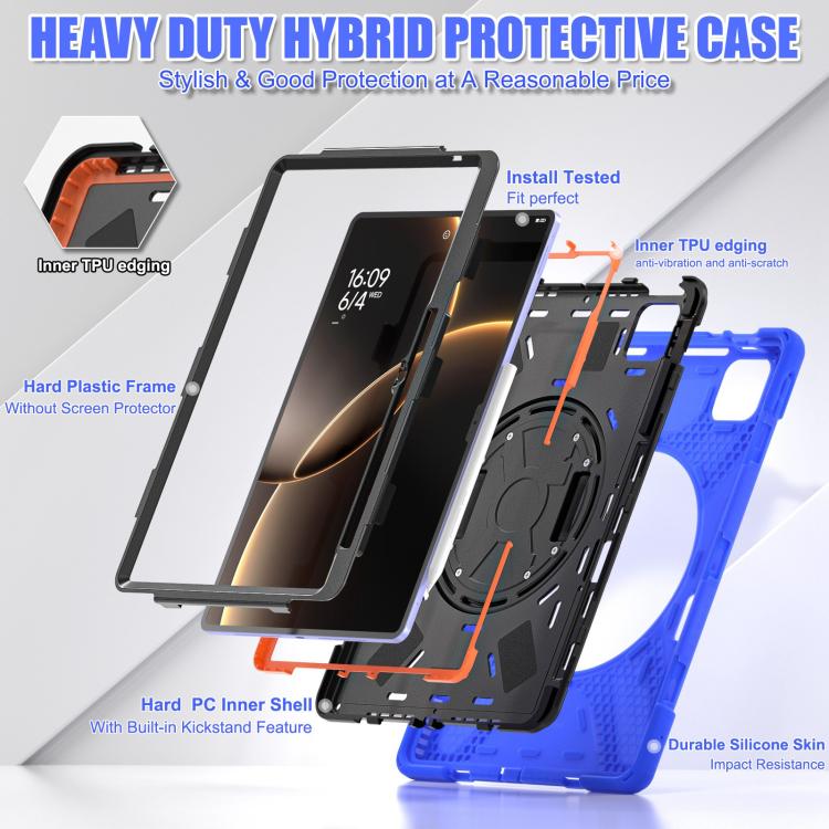 Funda híbrida de silicona con soporte giratorio para tableta Xiaomi Pad 7 Ultra y correa para el hombro (azul)