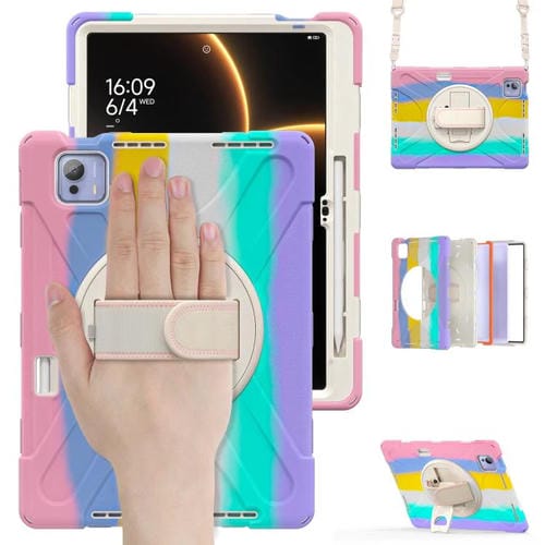 Funda híbrida de silicona para tableta Xiaomi Pad 7 Ultra con soporte giratorio y correa para el hombro (rosa)