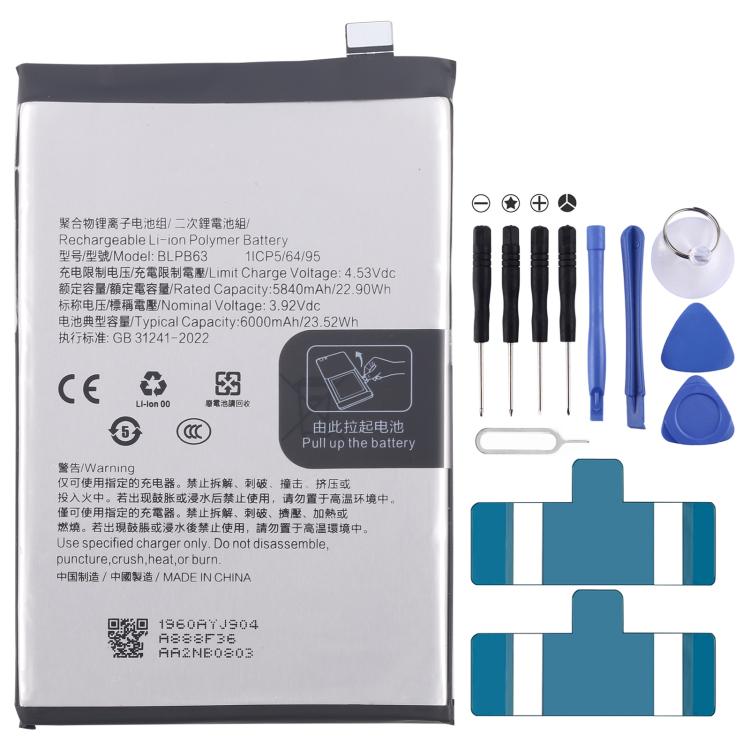 Reemplazo de batería BLPB63 de 6000 mAh para OPPO A5 Pro 5G / F29 Pro