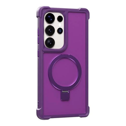 Funda para Samsung Galaxy S25 Ultra 5G con soporte MagSafe de cuatro esquinas a prueba de golpes (morado)