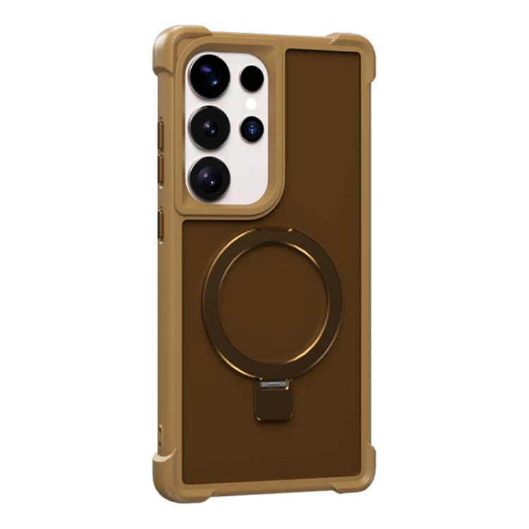 Funda para Samsung Galaxy S25 Ultra 5G con soporte MagSafe de cuatro esquinas a prueba de golpes (dorada)