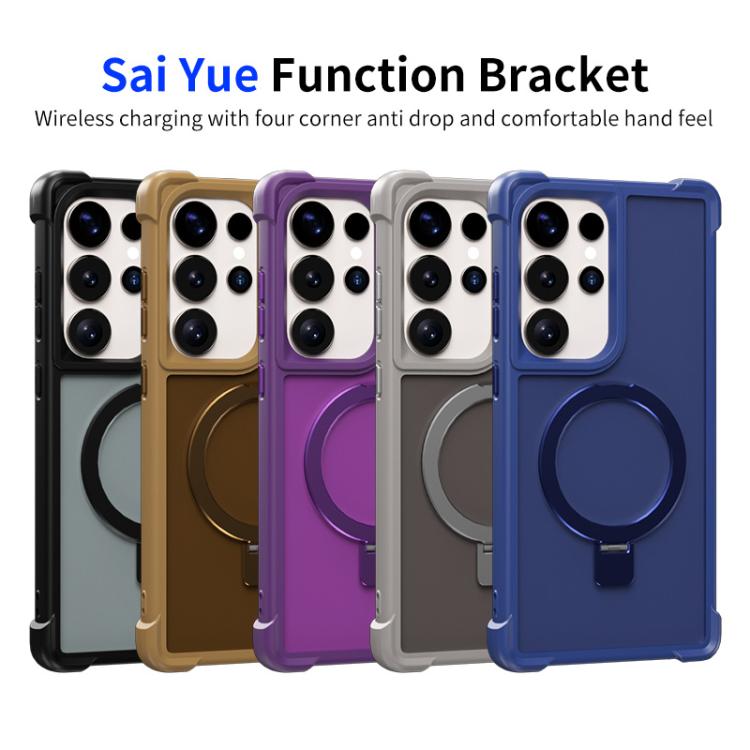 Funda para Samsung Galaxy S24 Ultra 5G con soporte MagSafe de cuatro esquinas a prueba de golpes (negra)