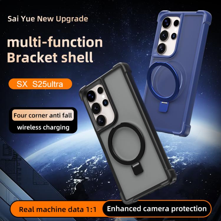 Funda para Samsung Galaxy S25 Ultra 5G con soporte MagSafe de cuatro esquinas a prueba de golpes (azul)