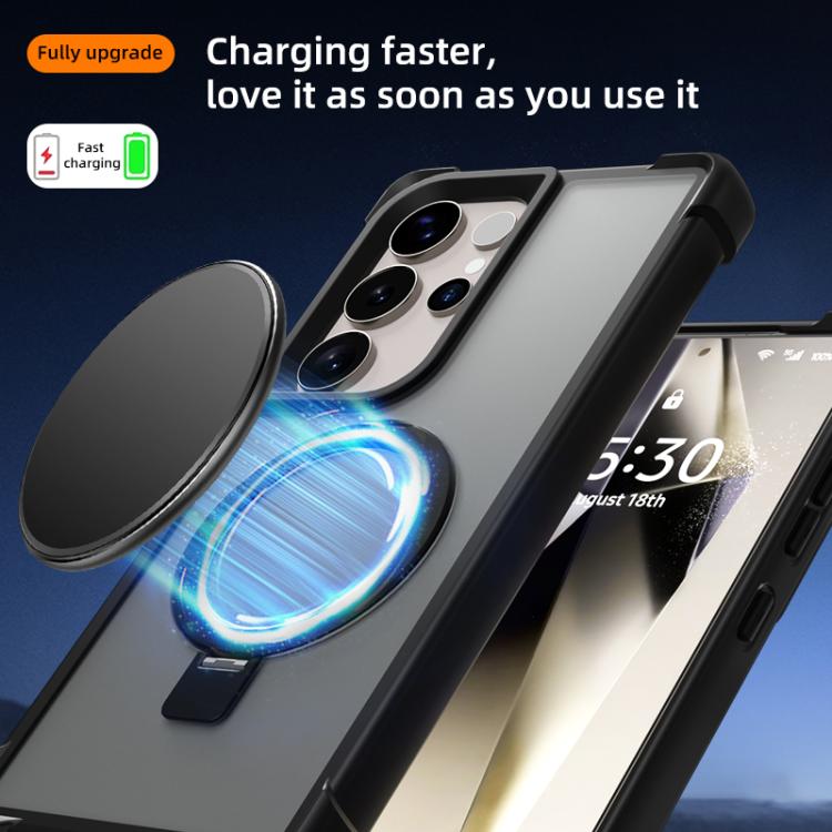 Funda para Samsung Galaxy S25 Ultra 5G con soporte MagSafe de cuatro esquinas a prueba de golpes (negra)