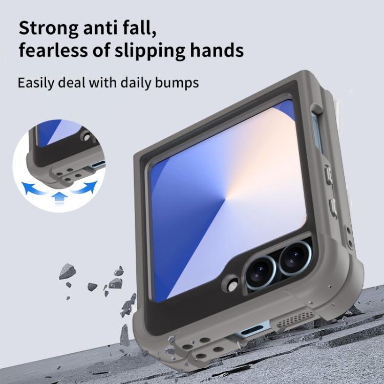 Funda para Samsung Galaxy Z Flip6/5 con soporte MagSafe de cuatro esquinas a prueba de golpes (negra)